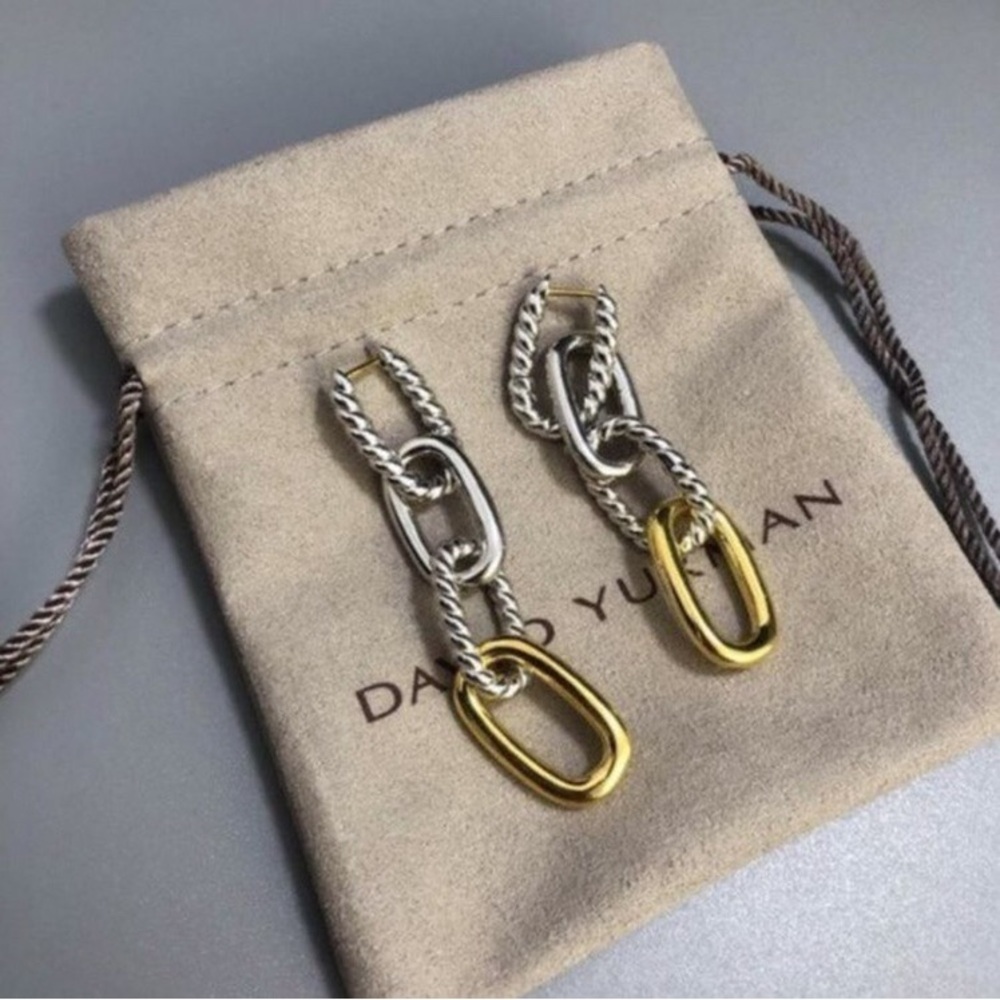 David Yurman Two-Tone Link Drop Earrings in Gold and Silver